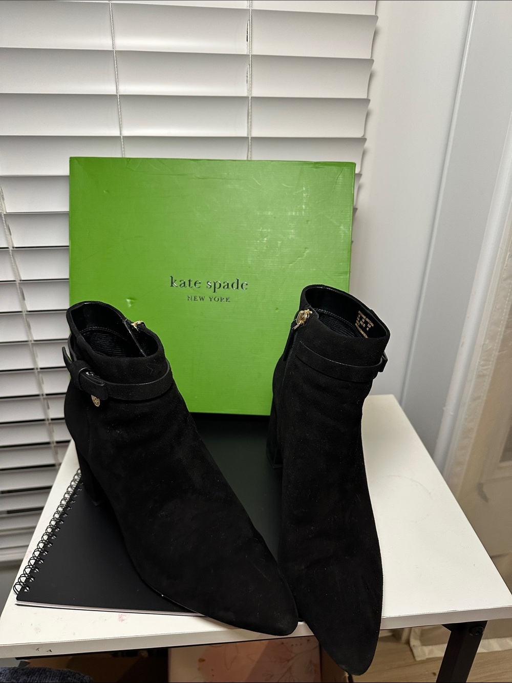 kate spade Black Suede Pointed Toe Ankle Booties